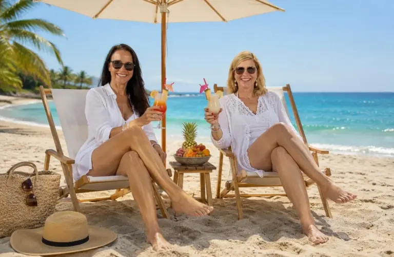 Zwei Frauen am Strand unter einem Sonnenschirm im Sommer | Financipation Club